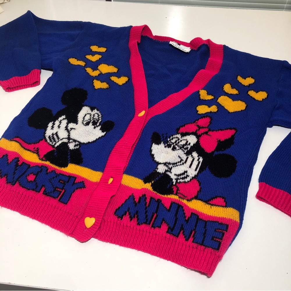 Vintage Mickey Mouse Minnie Mouse Disney Kids Cardigan Sweater Large 14 USA